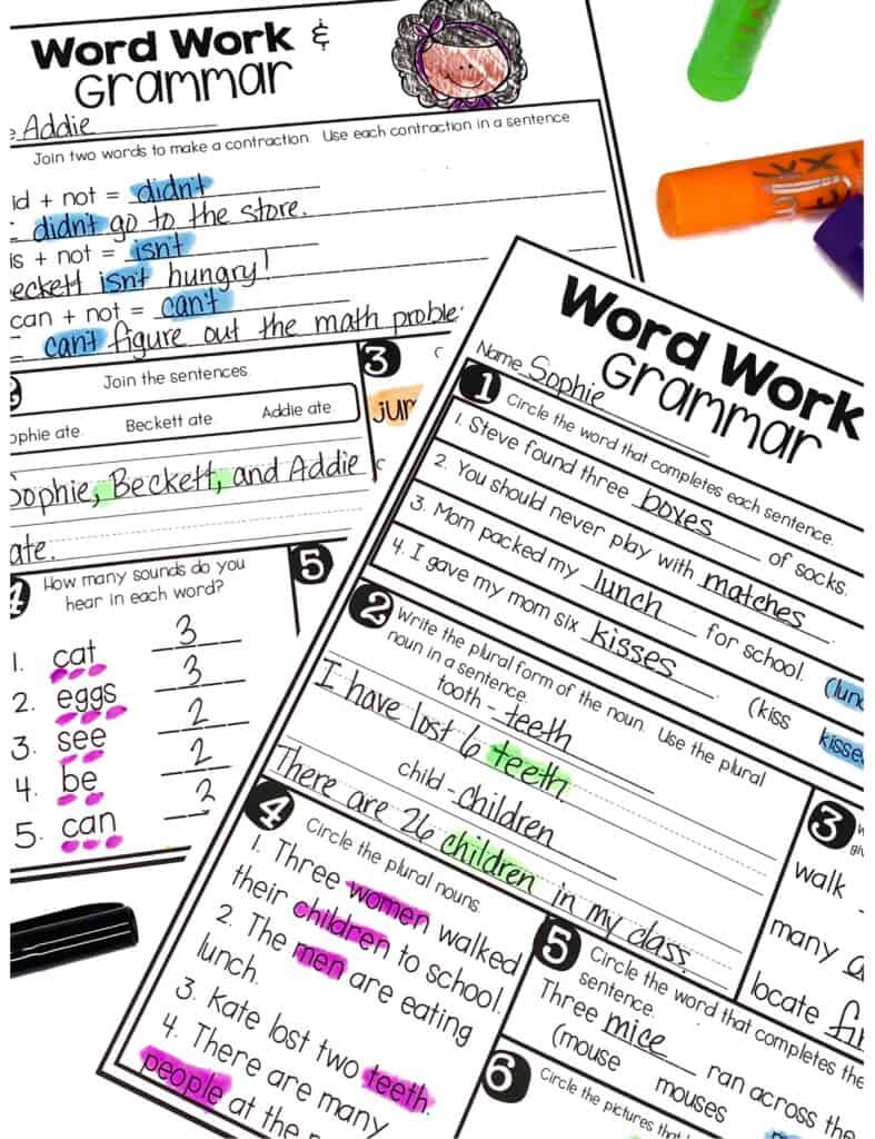 Word Work And Grammar Review Worksheets Hollie Griffith